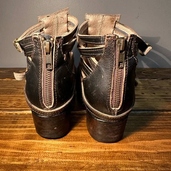 Freebird by Steven, Stair, Black/Brown Leather Strappy Ankle Boot / Bootie SZ 8 - Picture 4 of 9